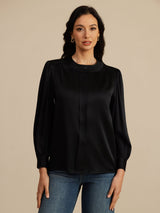 [Black] SilkSilky-CA 19Momme Long Sleeve Round Neck Blouse 003