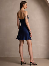[Dark Blue] SilkSilky-CA Spaghetti Strap Cowl Neck Dress 002