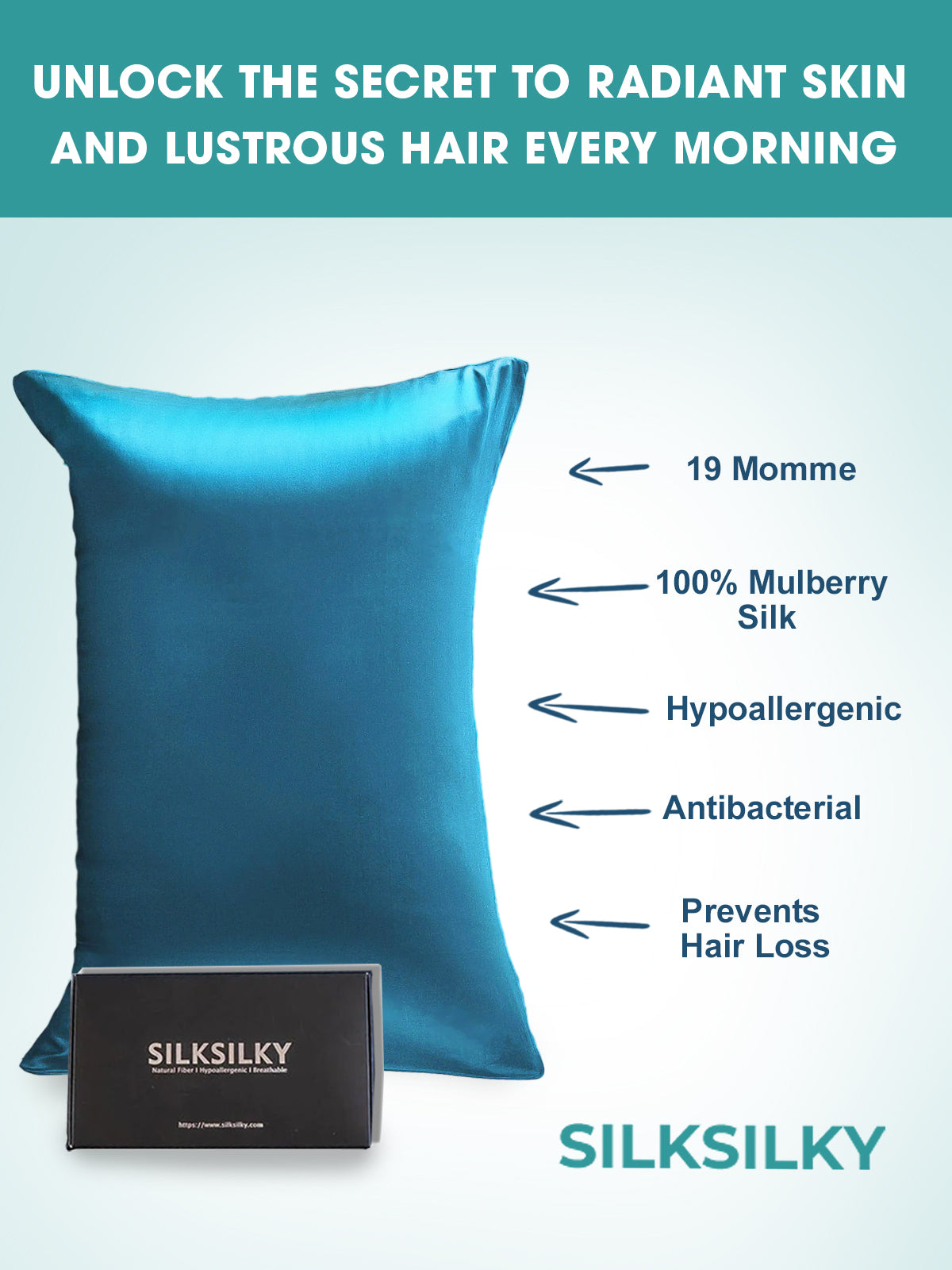 SilkSilky-CA 19Momme Pure Silk Pillowcase Teal 002