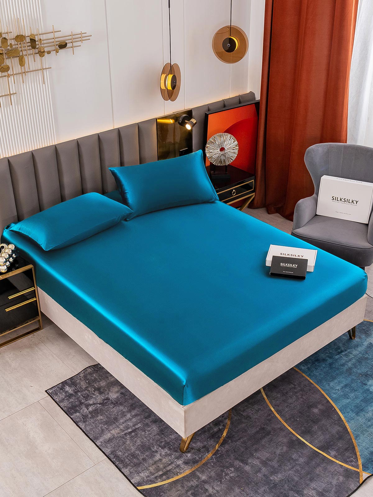 [Teal] SilkSilky-CA 19Momme Bedding Set 001