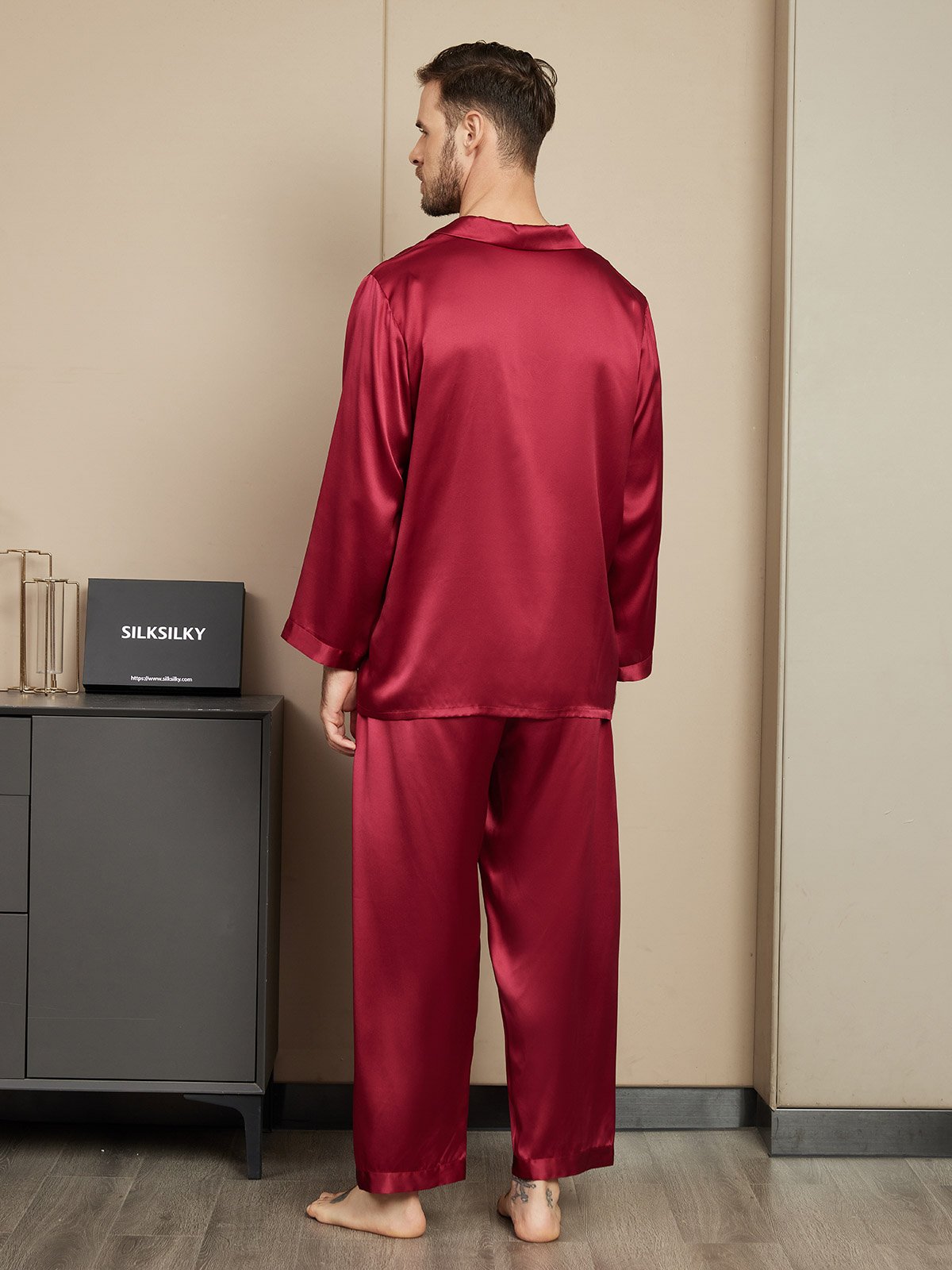 [Wine] SilkSilky-CA Pure Silk Mens Pajamas 002