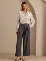 [Sage Blossom] SilkSilky-CA Long Sleeve Lapel Collar Blouse 008