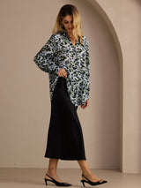 [Teal Leopard] SilkSilky-CA Long Sleeve Lapel Collar Blouse 005