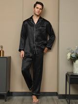 [Black] SilkSilky-CA Long Sleeve Notch Collar Men's Pajamas 004