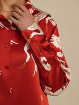 [Wine] SilkSilky-CA Long Sleeve Lapel Collar Women's Shirt 004