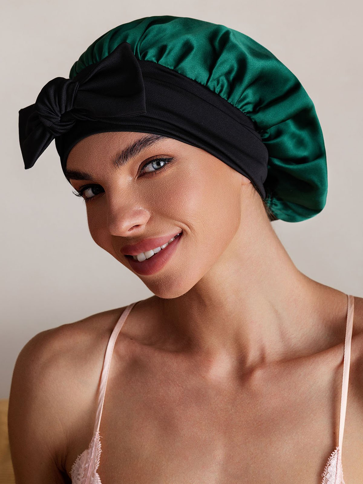 SilkSilky-CA Pure Silk Sleep Cap DarkGreen 006