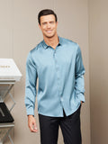 SilkSilky CA Silk Long Sleeve Collar Men's Shirt SteelBlue 004