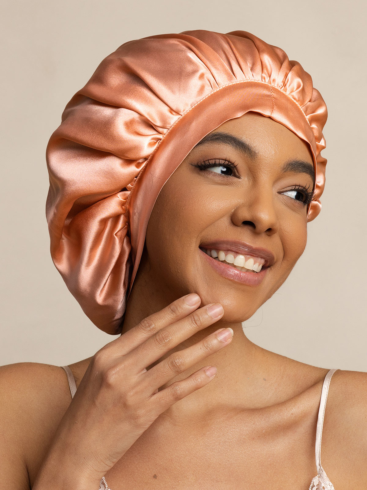 [Coral Pink] SilkSilky-CA Pure Silk Sleep Cap 003