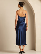[Dark Blue] SilkSilky-CA Spaghetti Strap V Neck Dress 002