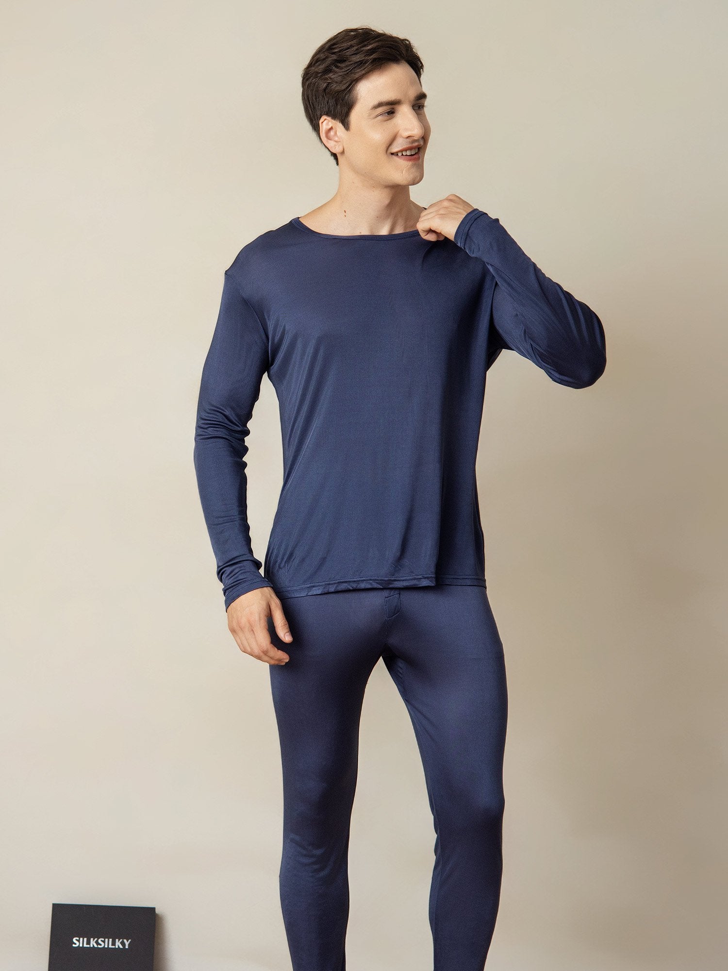 [DarkBlue] SilkSilky-CA Silk Knitted Round Neck Men's Pajamas 003