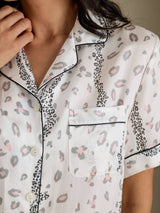 [White Leopard] SilkSilky-CA Short Sleeve Notch Collar Women's Pajamas 005