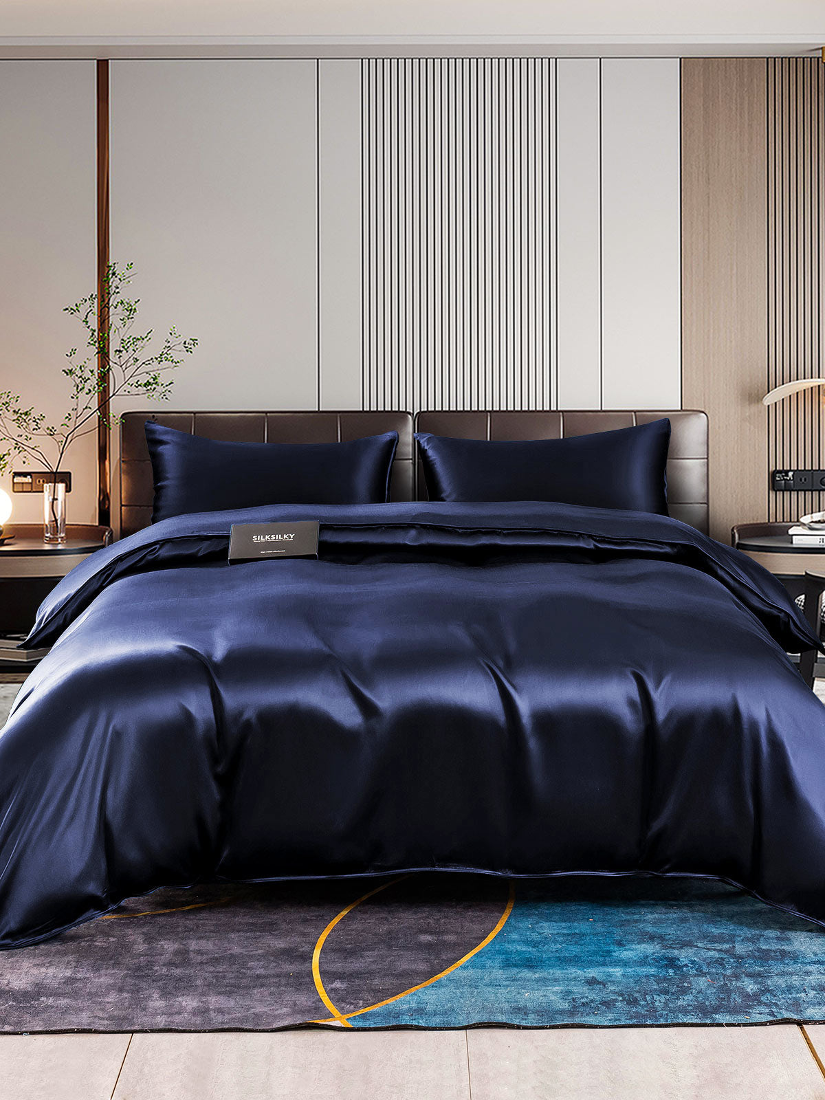 SilkSilky CA 22Momme Pure Silk Bedding Set DarkBlue 001