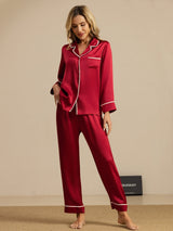[Wine] SilkSilky-CA Long Sleeve Notch Collar Women's Pajamas 006