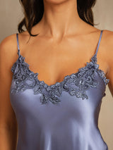 [Steel Blue] SilkSilky-CA Spaghetti Strap V Neck Nightgown 004