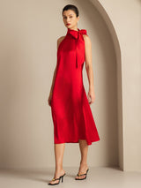 [Red] SilkSilky-CA Sleeveless Halter Dress 006