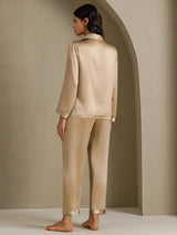 [Champagne Gold] SilkSilky-CA Long Sleeve Lapel Collar Women's Pajamas 002