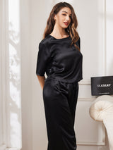 [Black] SilkSilky-CA Half Sleeve Round Neck Women's Pajamas 003