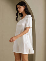 [White] SilkSilky-CA Half Sleeve V Neck Nightgown 003