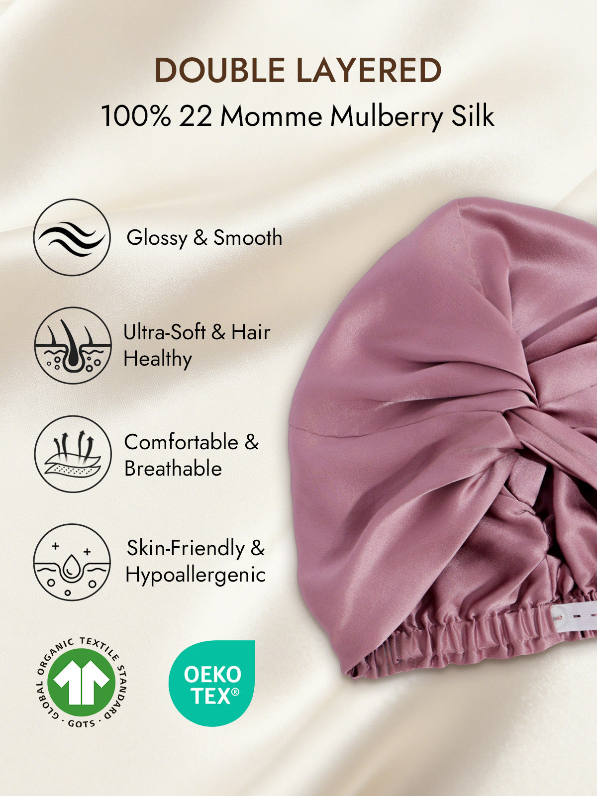 [Pale Mauve] SilkSilky-CA 22Momme Pure Silk Sleep Cap 002