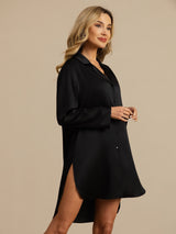 [Black] SilkSilky-CA Long Sleeve Lapel Collar Nightshirt 004