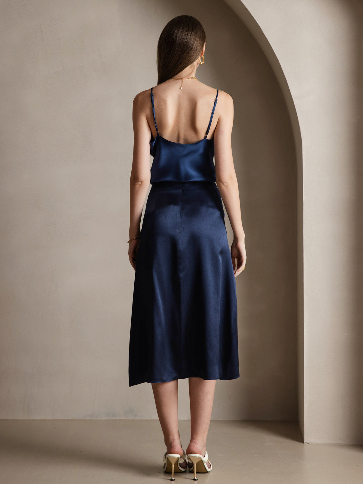 [Dark Blue] SilkSilky-CA Pure Silk Sleeveless V Neck Camisole 002