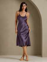 [Purple Gray] SilkSilky-CA Spaghetti Strap V Neck Dress 006