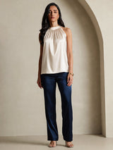 [Beige] SilkSilky-CA Sleeveless Halter Women's T-Shirt 007