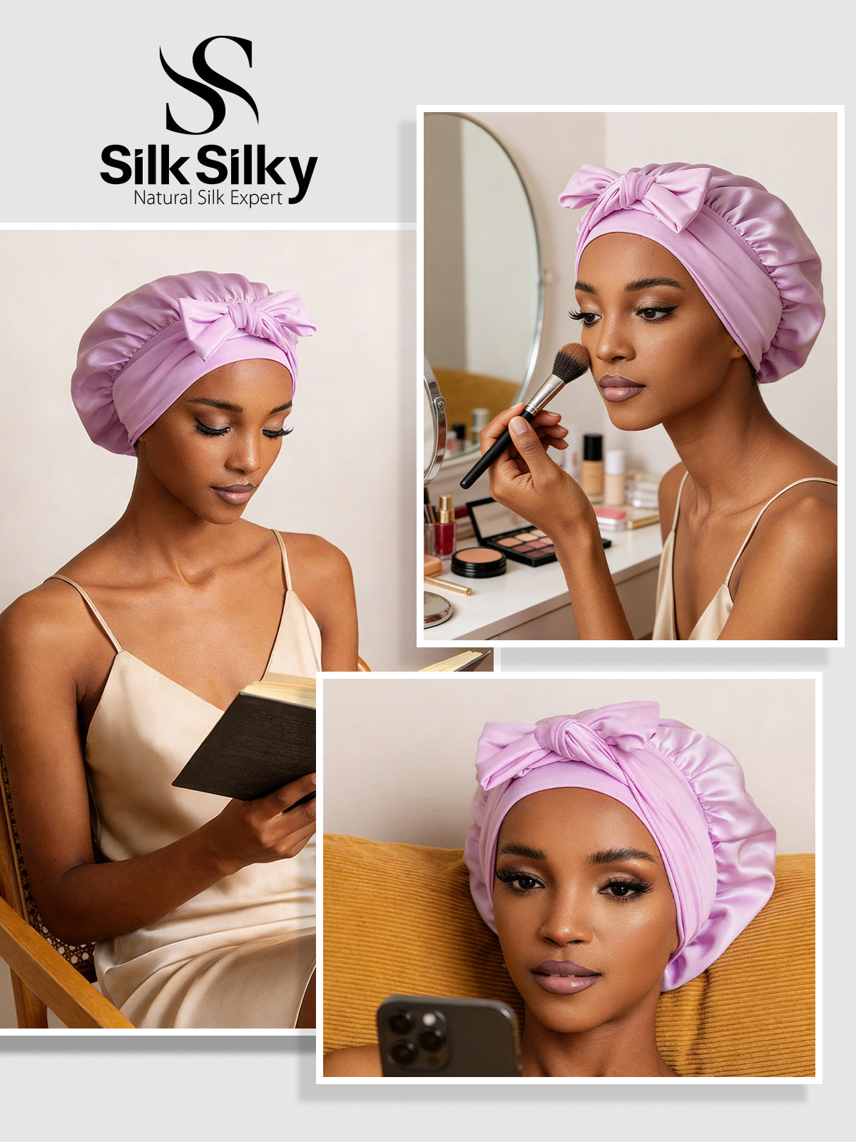 [Lavender] SilkSilky-CA Pure Silk Sleep Cap 005