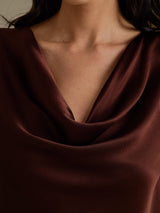 [Bitter Chocolate] SilkSilky-CA Cap Sleeve Cowl Neck Women's T-Shirt 004