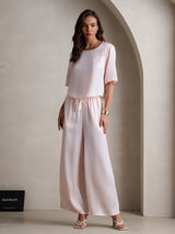 [Pink] SilkSilky-CA Half Sleeve Round Neck Women's Pajamas 004