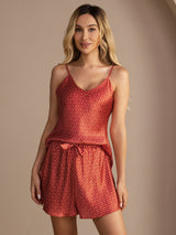 [Wine Ginkgo] SilkSilky-CA Spaghetti Strap V Neck Camisole Set 006