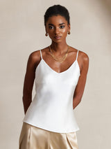 [White] SilkSilky-CA Spaghetti Strap V Neck Camisole 001