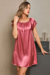 [Pale Mauve] SilkSilky-CA Cap Sleeve Square Neck Nightgown 001
