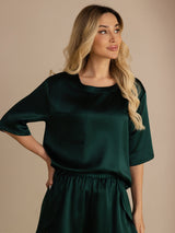 [Dark Green] SilkSilky-CA Short Sleeve Round Neck Women's Pajamas 005