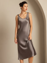 [Dark Khaki] SilkSilky-CA Sleeveless Scoop Neck Dress 007