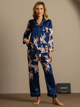 [Dark Blue] SilkSilky-CA Long Sleeve Lapel Collar Women's Pajamas 004
