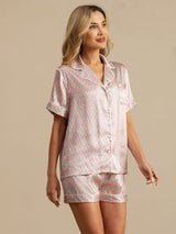 [Pink Heart Geo] SilkSilky-CA Short Sleeve Notch Collar Women's Pajamas 004