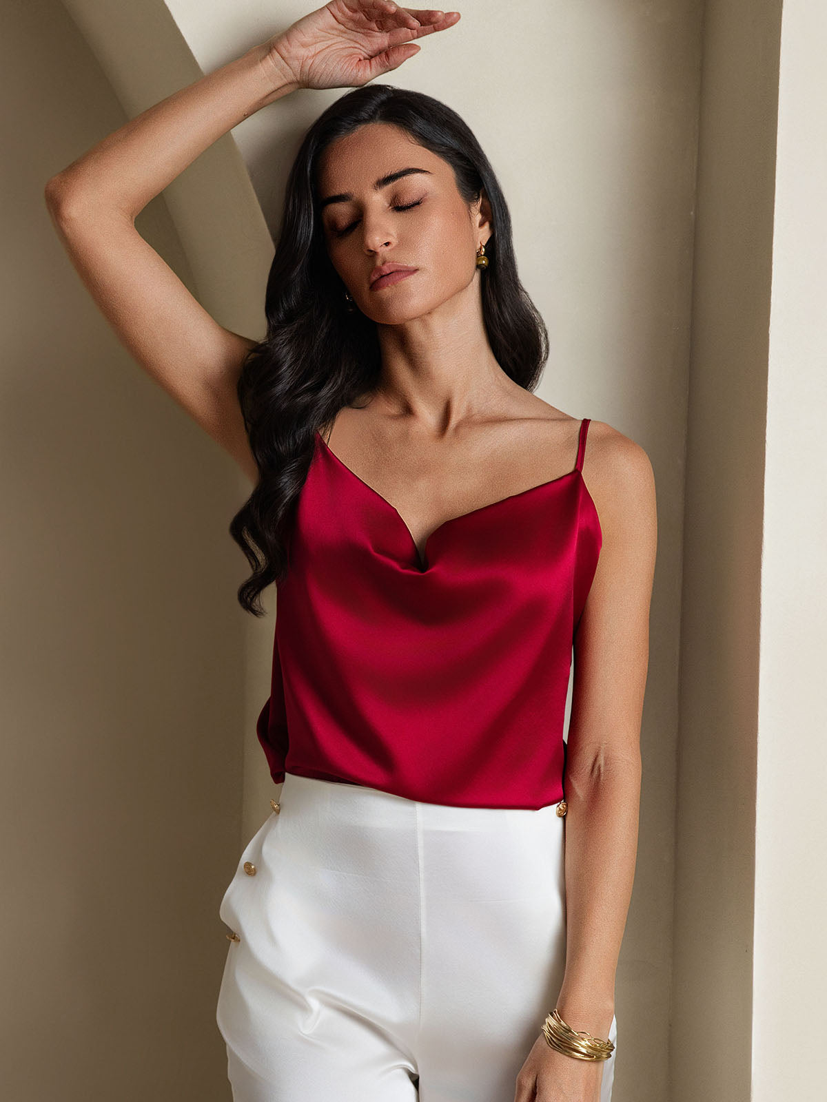 [Wine] SilkSilky-CA 19Momme Silk Cowl Neck Camisole 007