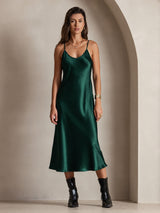 [Dark Green] SilkSilky-CA Spaghetti Strap V Neck Nightgown 007