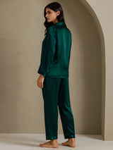 [Dark Green] SilkSilky-CA Long Sleeve Lapel Collar Women's Pajamas 002