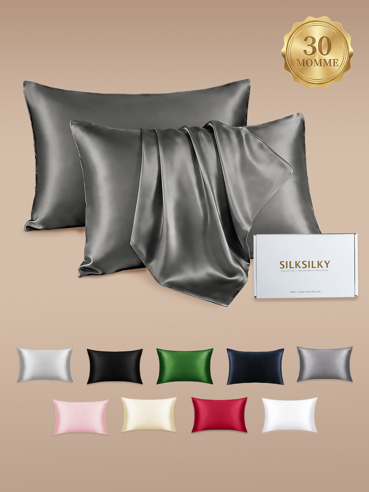 [Dark Gray] SilkSilky-CA 30Momme Pure Silk Pillowcase 001
