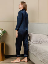 [Dark Blue] SilkSilky-CA Long Sleeve Lapel Collar Women's Pajamas 004