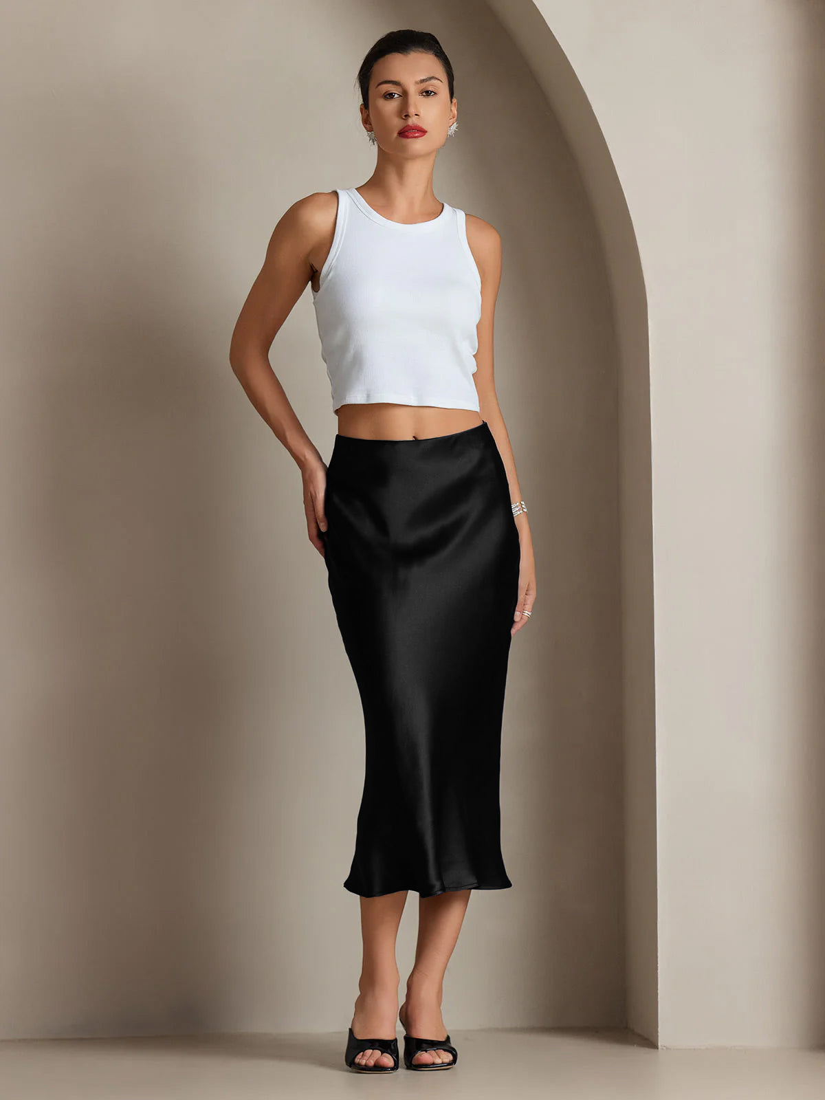 [Black] SilkSilky-CA 19Momme Pure Silk Skirt 004,