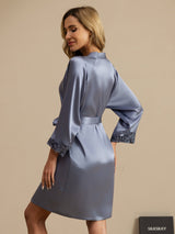 [Light Blue] SilkSilky-CA 3/4 Sleeve Women's Robe 002