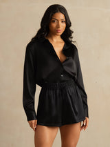 [Black] SilkSilky-CA 19Momme Stretch Silk Charmeuse Women's Shorts 005