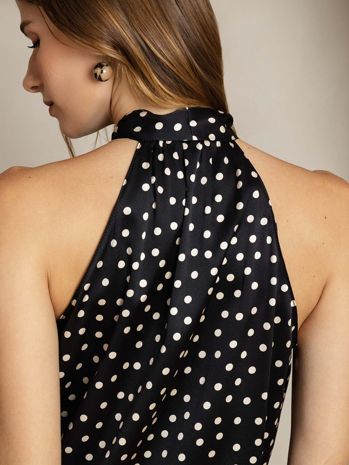 [Polka Dot] SilkSilky-CA 19Momme Silk Tie Neck Women's Shirt 005,