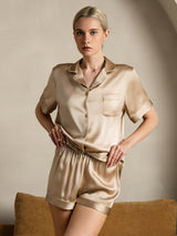 [Champagne] SilkSilky-CA Short Sleeve Lapel Collar Women's Pajamas 004