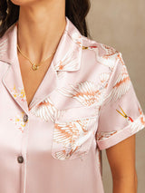 [Pink] SilkSilky-CA Short Sleeve Lapel Collar Women's Pajamas 004
