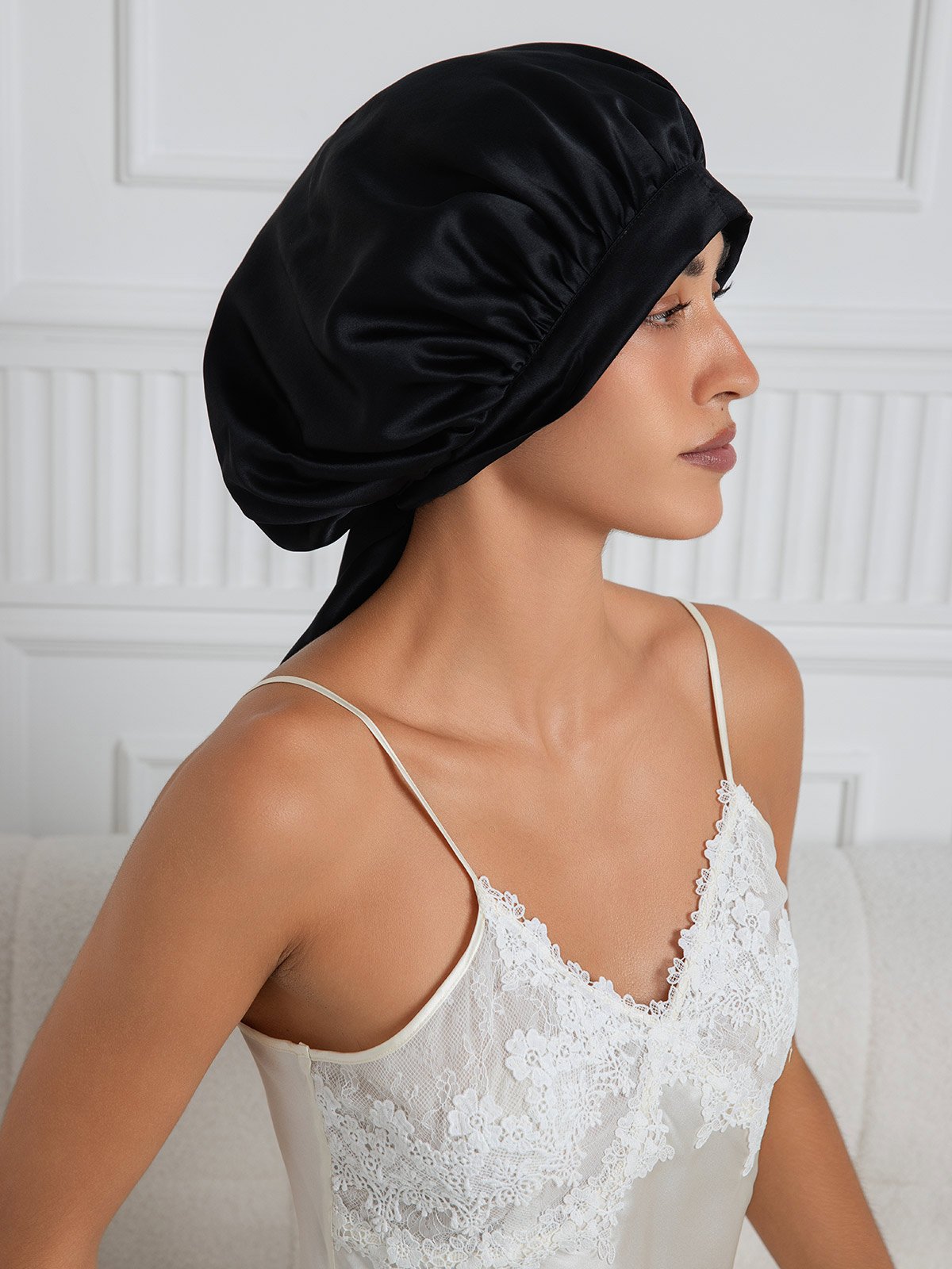 SilkSilky-CA Pure Silk Sleep Cap Black 004