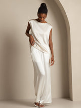 [White] SilkSilky-CA Cap Sleeve Round Neck Women's T-Shirt 008